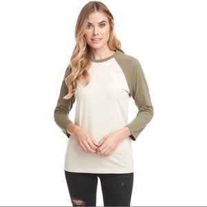 Mossimo Fine Jersey Taglan Tee, 3/4 Sleeve, Green- Cream